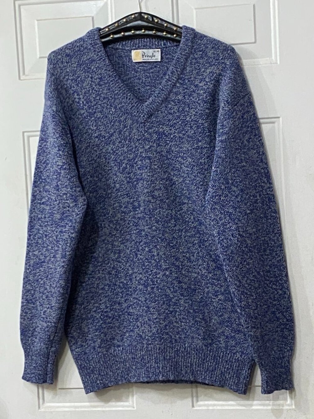 VTG Pringle Made in Scotland Wool Sz M Mens Sweater Pullover Melange Blue/Gray